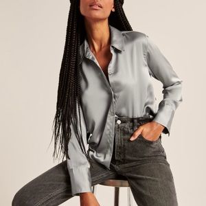 Abercrombie & Fitch Long-Sleeve Satin Button-Up Shirt